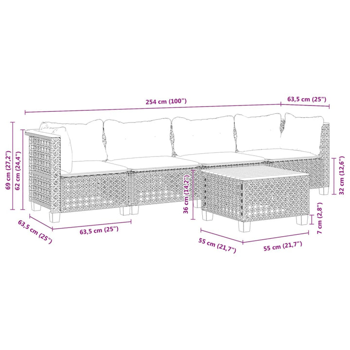 Set Mobilier De Grădină Cu Perne, 5 Piese, , Poliratan
