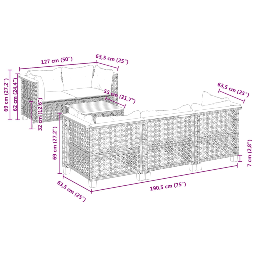 Set Mobilier De Grădină Cu Perne, 6 Piese, , Poliratan