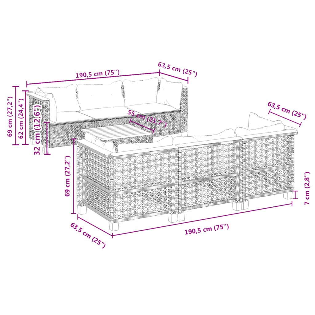 Set Canapele De Grădină Cu Perne, 7 Piese, , Poliratan