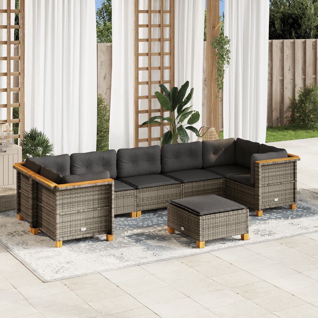 Set Canapele De Grădină Cu Perne, 8 Piese, , Poliratan