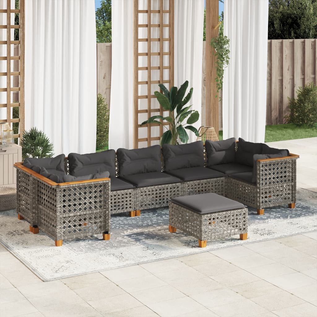 Set Canapele De Grădină Cu Perne, 8 Piese, , Poliratan