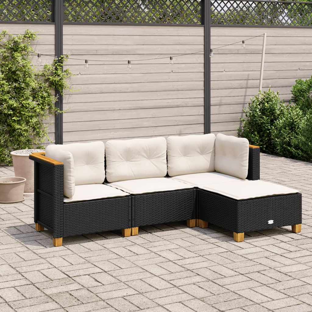 Set Canapea De Grădină Cu Perne, 4 Piese, , Poliratan