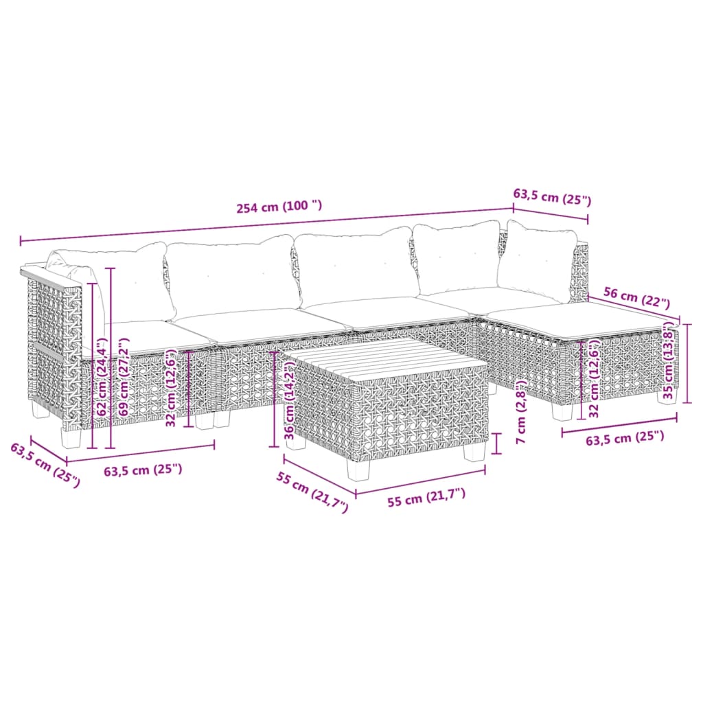 Set Mobilier De Grădină Cu Perne, 6 Piese, , Poliratan