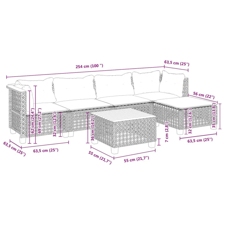 Set Mobilier De Grădină Cu Perne, 6 Piese, , Poliratan