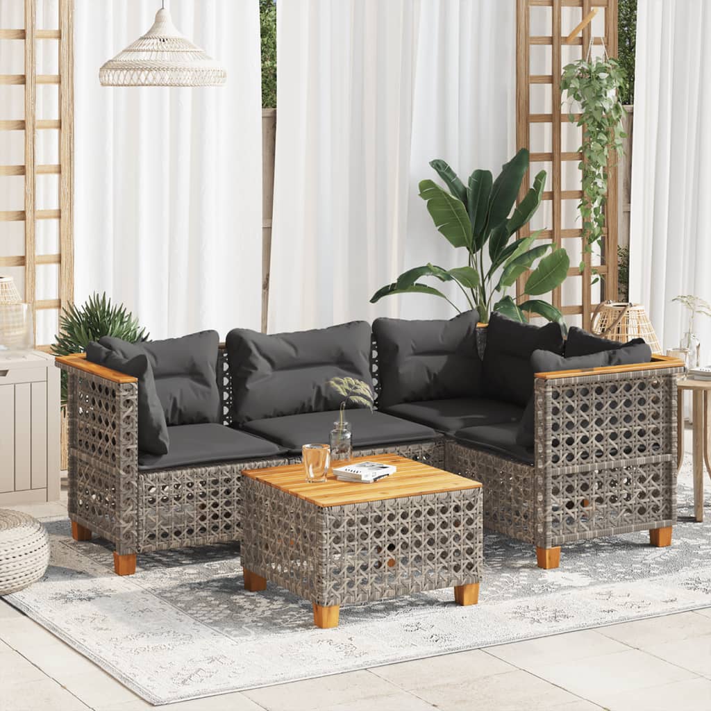 Set Canapea De Grădină Cu Perne, 5 Piese, , Poliratan
