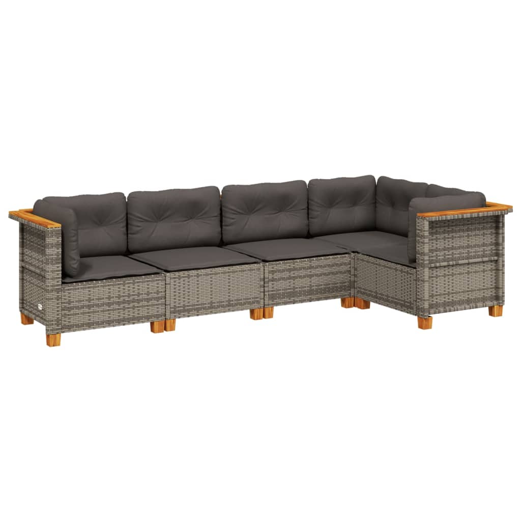 Set Canapea De Grădină Cu Perne, 5 Piese, , Poliratan