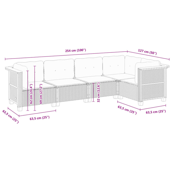 Set Canapea De Grădină Cu Perne, 5 Piese, , Poliratan