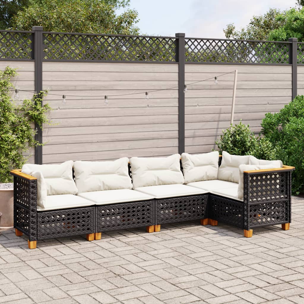 Set Canapea De Grădină Cu Perne, 5 Piese, , Poliratan