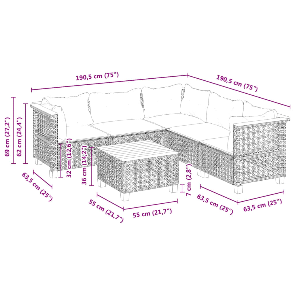 Set Mobilier De Grădină Cu Perne, 6 Piese, , Poliratan