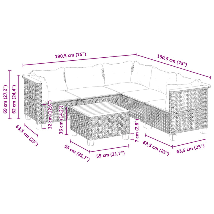 Set Mobilier De Grădină Cu Perne, 6 Piese, , Poliratan