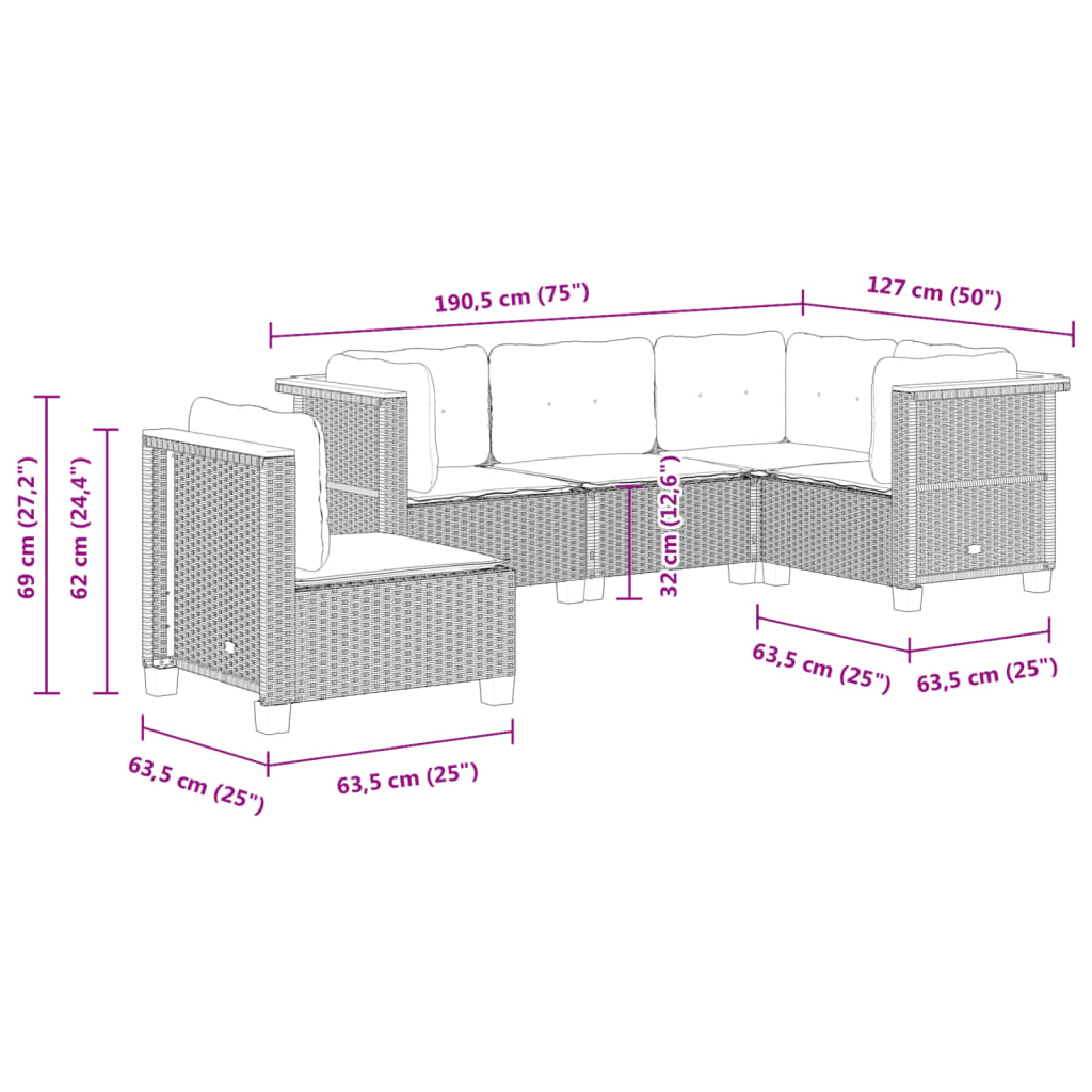 Set Mobilier De Grădină Cu Perne, 5 Piese, , Poliratan