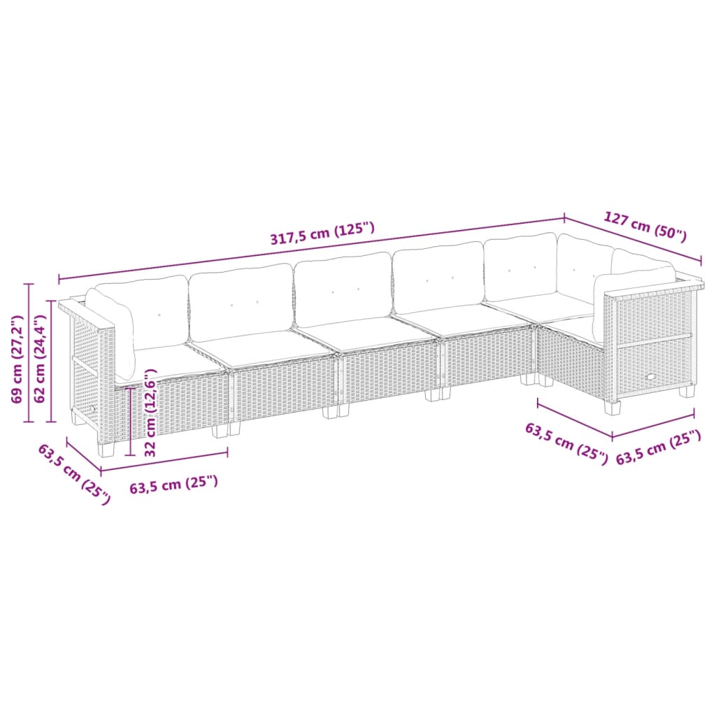 Set Mobilier Grădină Cu Perne, 6 Piese, , Poliratan