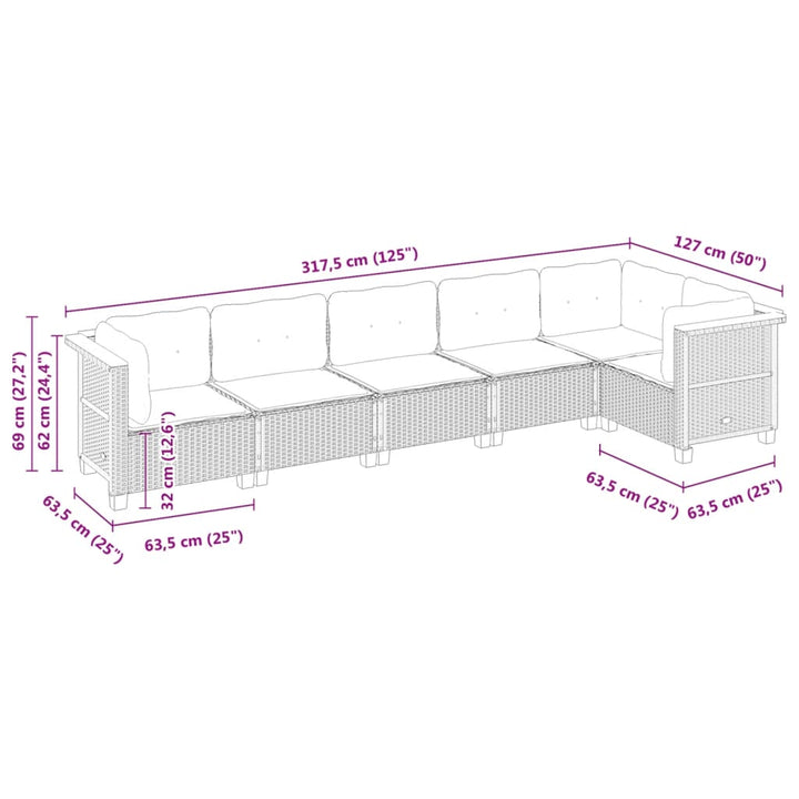 Set Mobilier Grădină Cu Perne, 6 Piese, , Poliratan