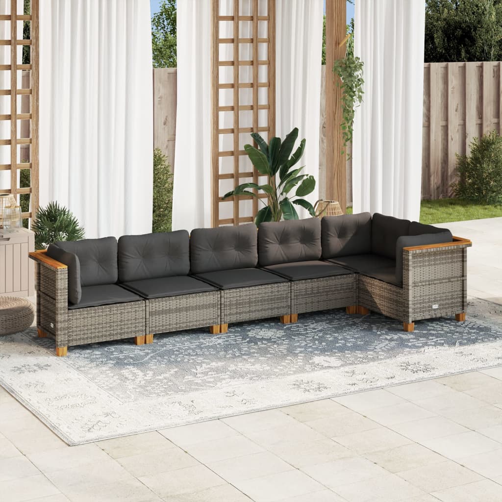 Set Mobilier Grădină Cu Perne, 6 Piese, , Poliratan