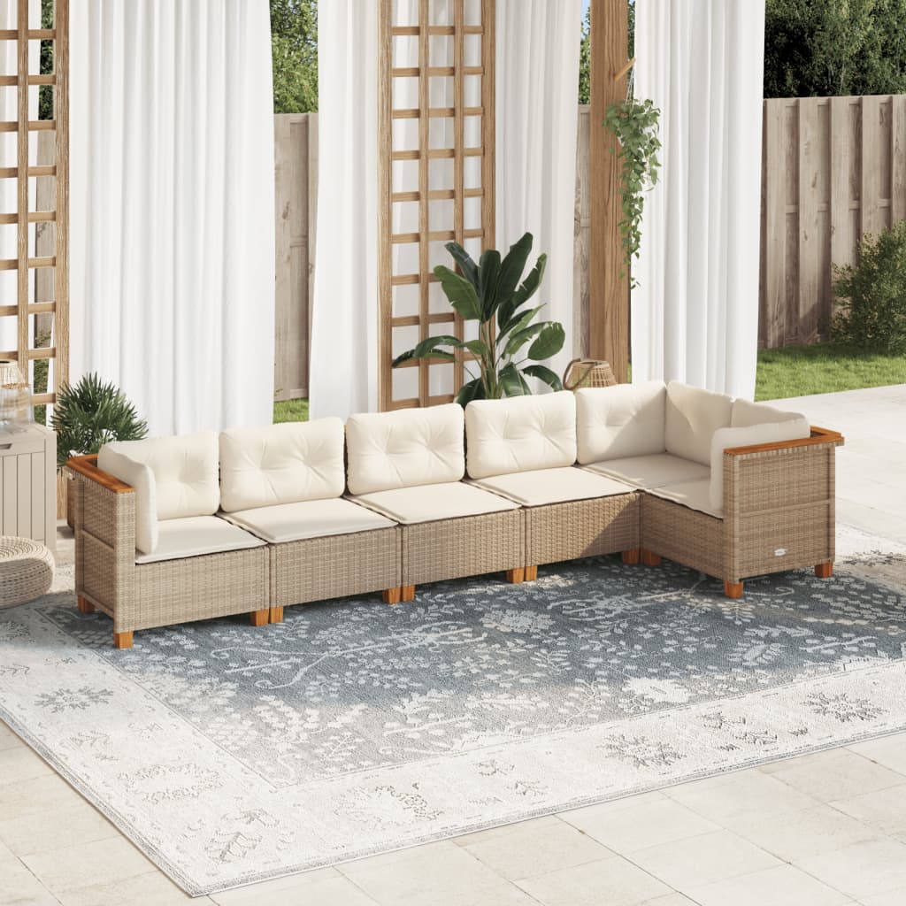Set Mobilier Grădină Cu Perne, 6 Piese, , Poliratan