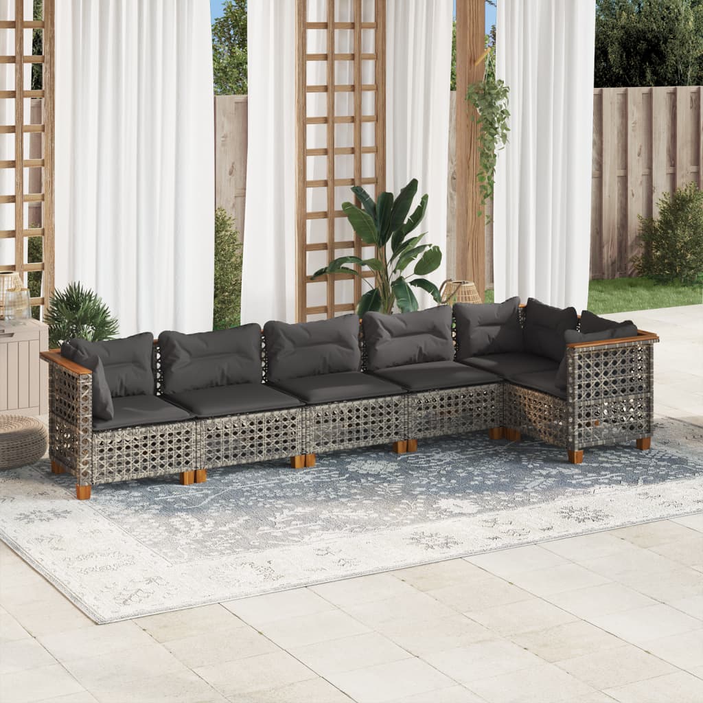 Set Mobilier Grădină Cu Perne, 6 Piese, , Poliratan