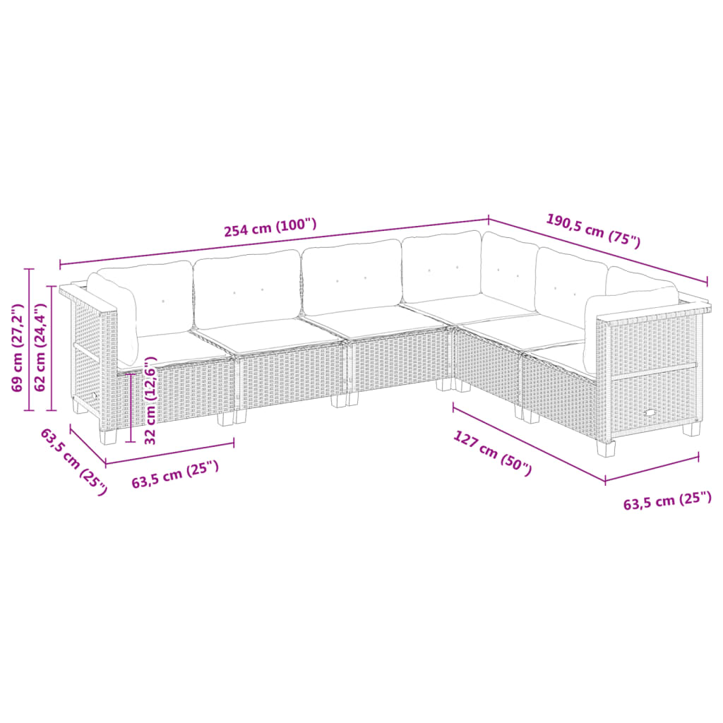 Set Mobilier Grădină Cu Perne, 6 Piese, , Poliratan