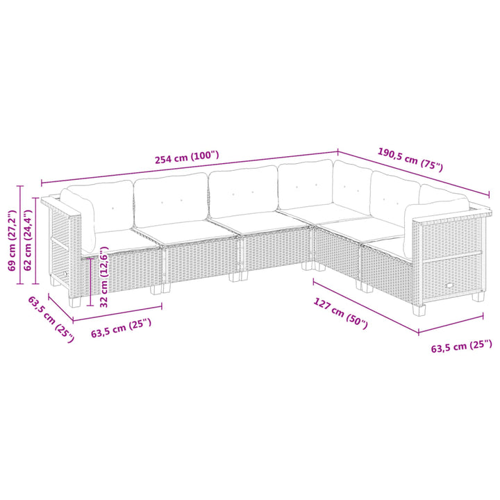 Set Mobilier Grădină Cu Perne, 6 Piese, , Poliratan