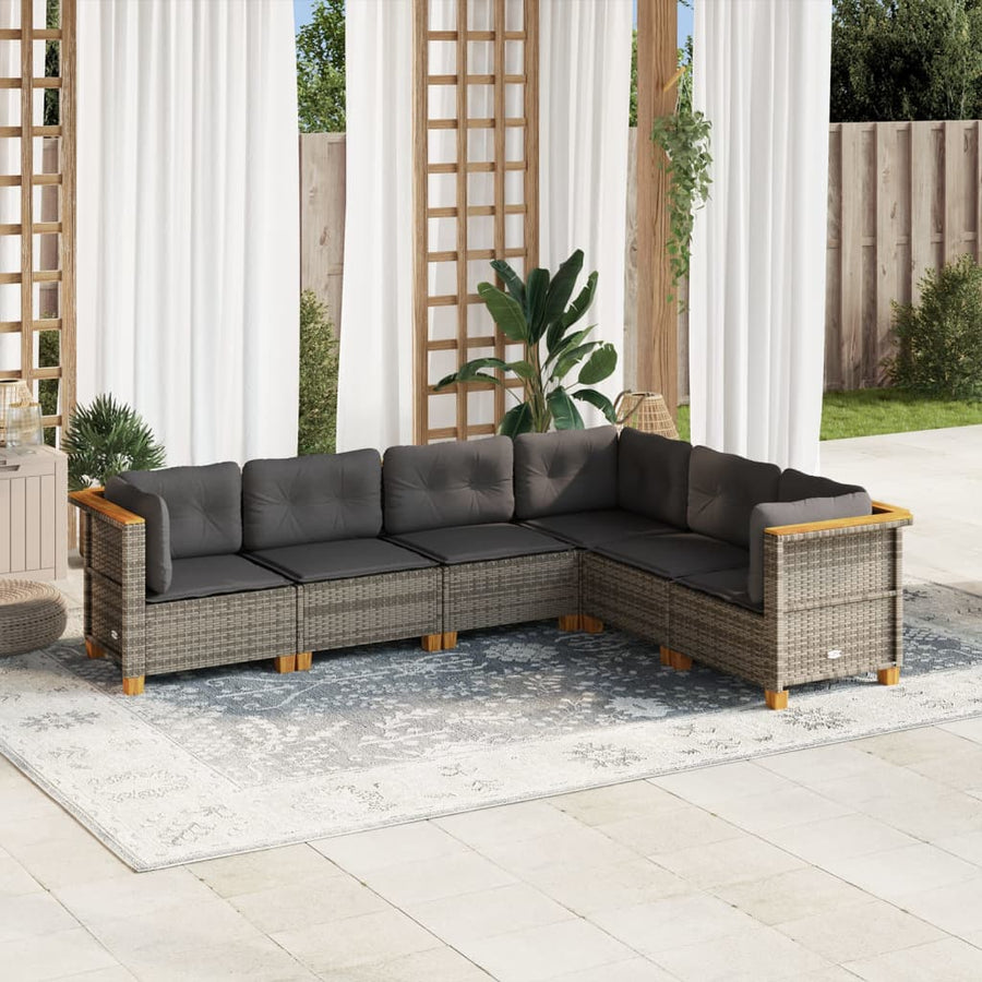 Set Mobilier Grădină Cu Perne, 6 Piese, , Poliratan
