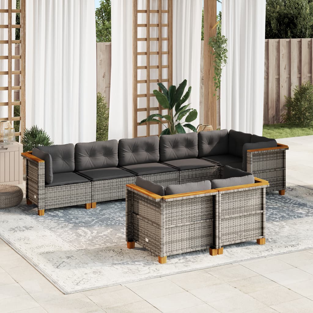 Set Mobilier De Grădină Cu Perne, 8 Piese, , Poliratan