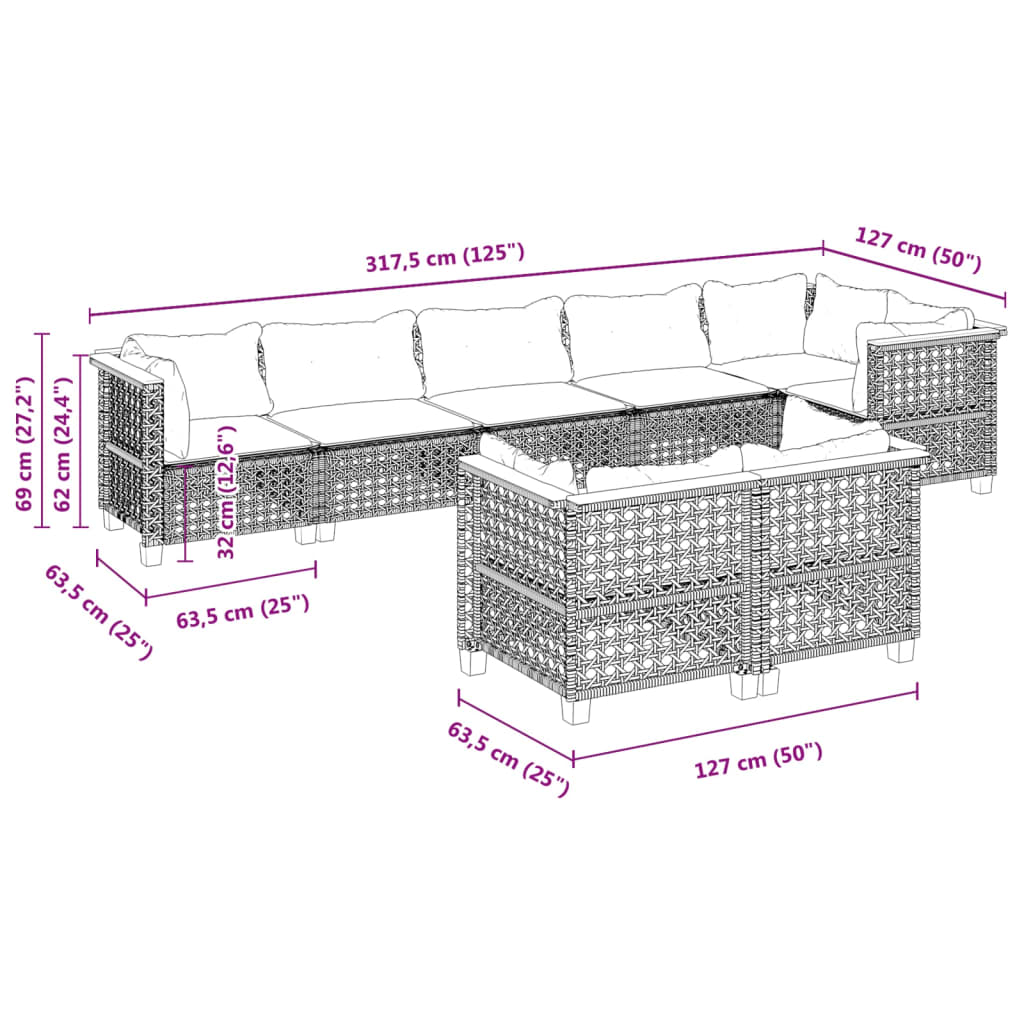 Set Mobilier De Grădină Cu Perne, 8 Piese, , Poliratan