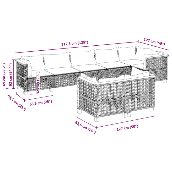 Set Mobilier De Grădină Cu Perne, 8 Piese, , Poliratan