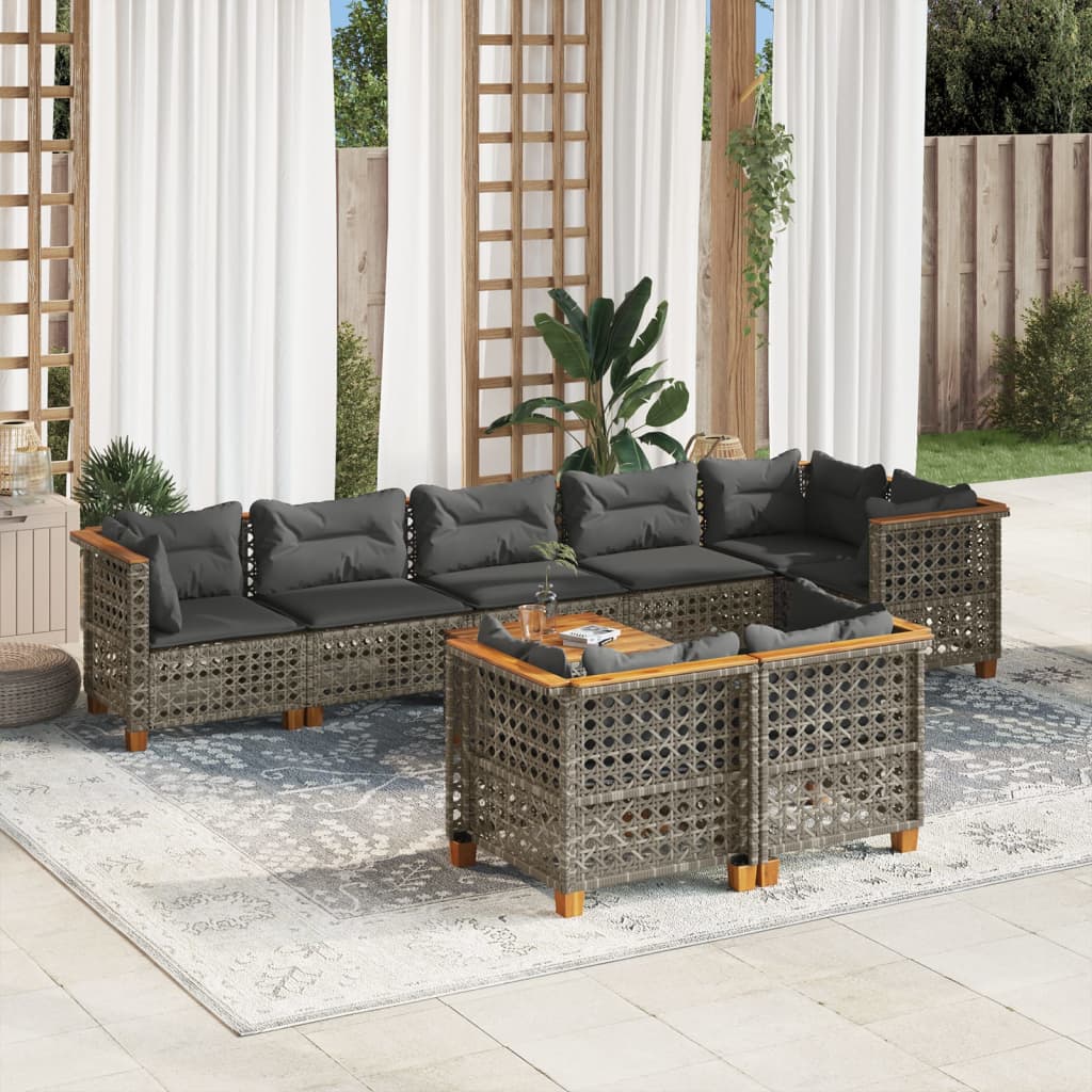Set Mobilier De Grădină Cu Perne, 8 Piese, , Poliratan