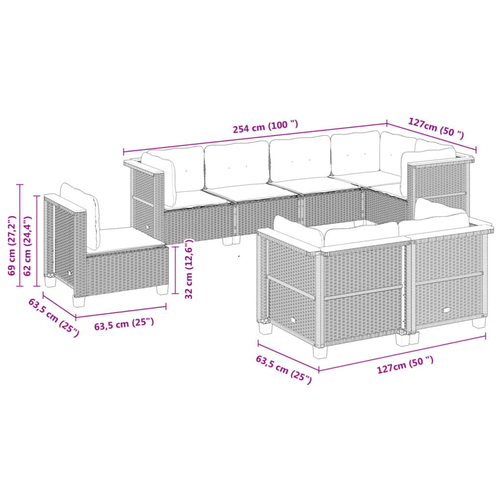 Set Canapele De Grădină Cu Perne, 8 Piese, , Poliratan