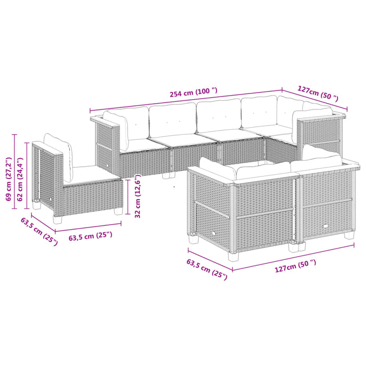 Set Canapele De Grădină Cu Perne, 8 Piese, , Poliratan