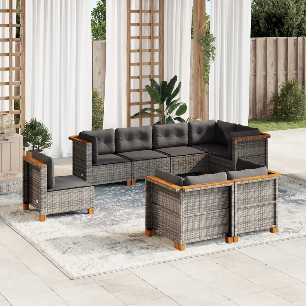 Set Canapele De Grădină Cu Perne, 8 Piese, , Poliratan