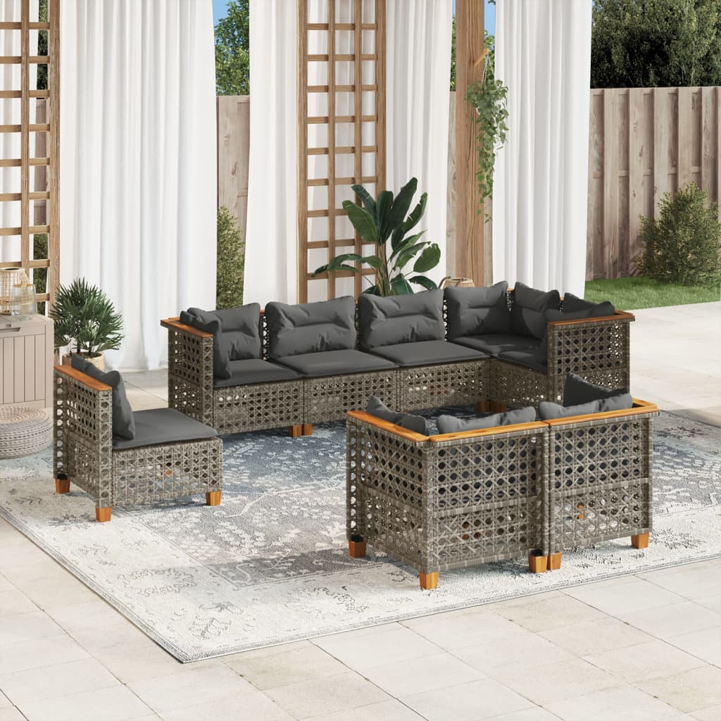Set Canapele De Grădină Cu Perne, 8 Piese, , Poliratan