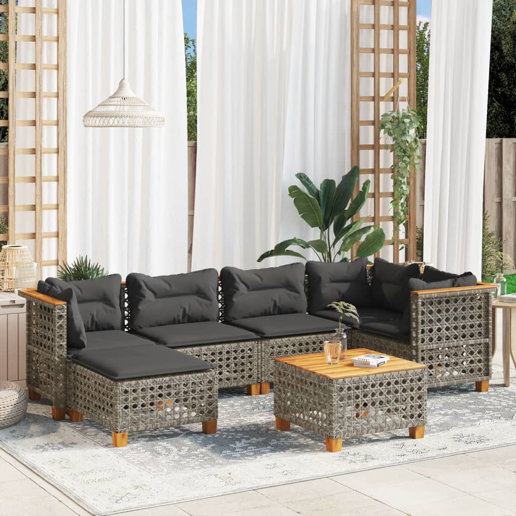 Set Canapele De Grădină, 7 Piese, Cu Perne, , Poliratan