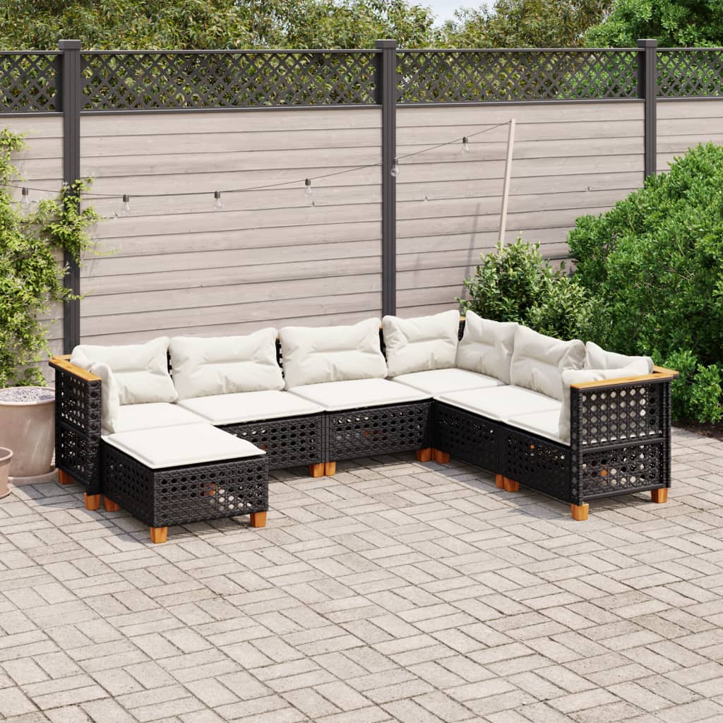 Set Canapele De Grădină, 7 Piese, Cu Perne, , Poliratan