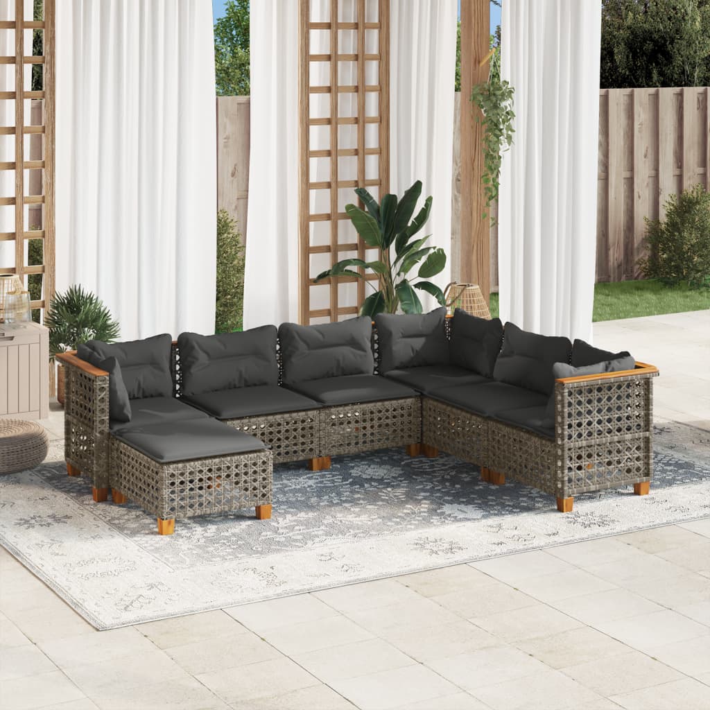 Set Canapele De Grădină, 7 Piese, Cu Perne, , Poliratan