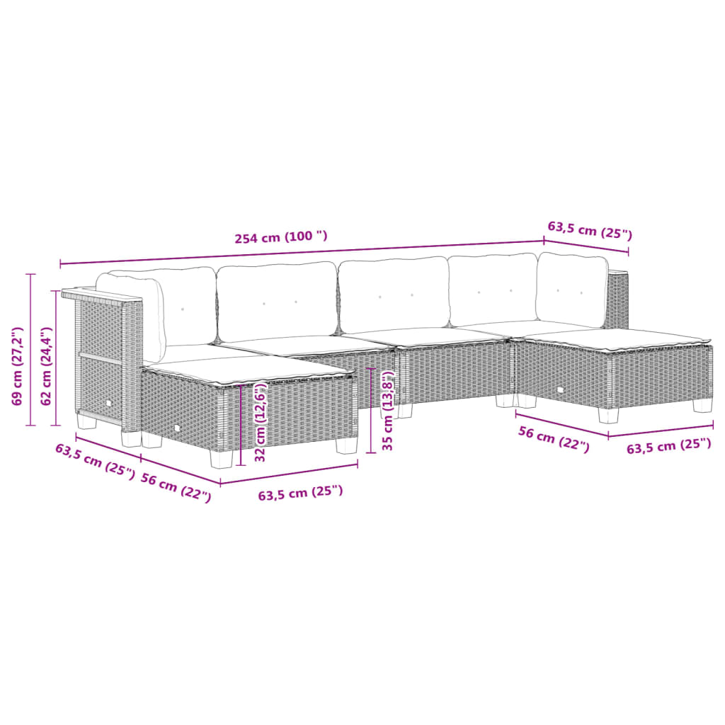 Set Mobilier Grădină Cu Perne, 6 Piese, , Poliratan