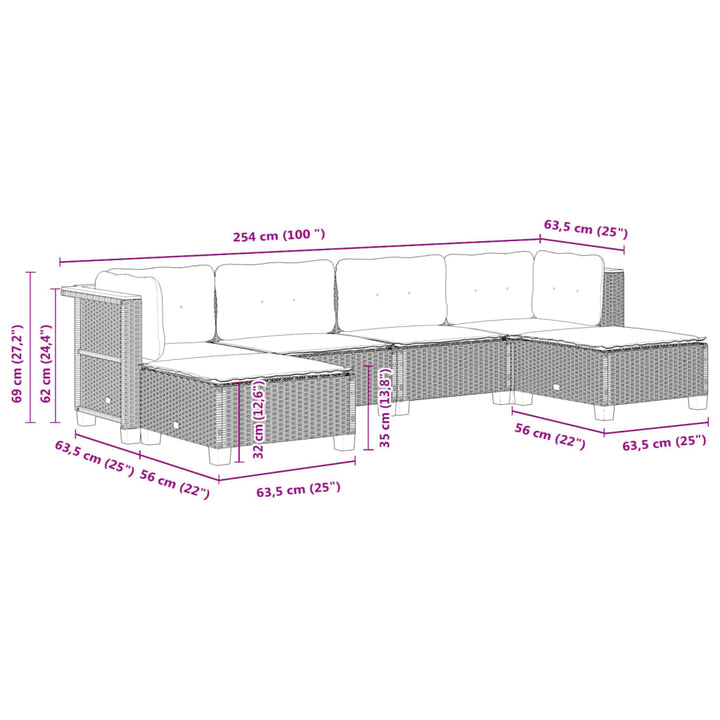 Set Mobilier Grădină Cu Perne, 6 Piese, , Poliratan
