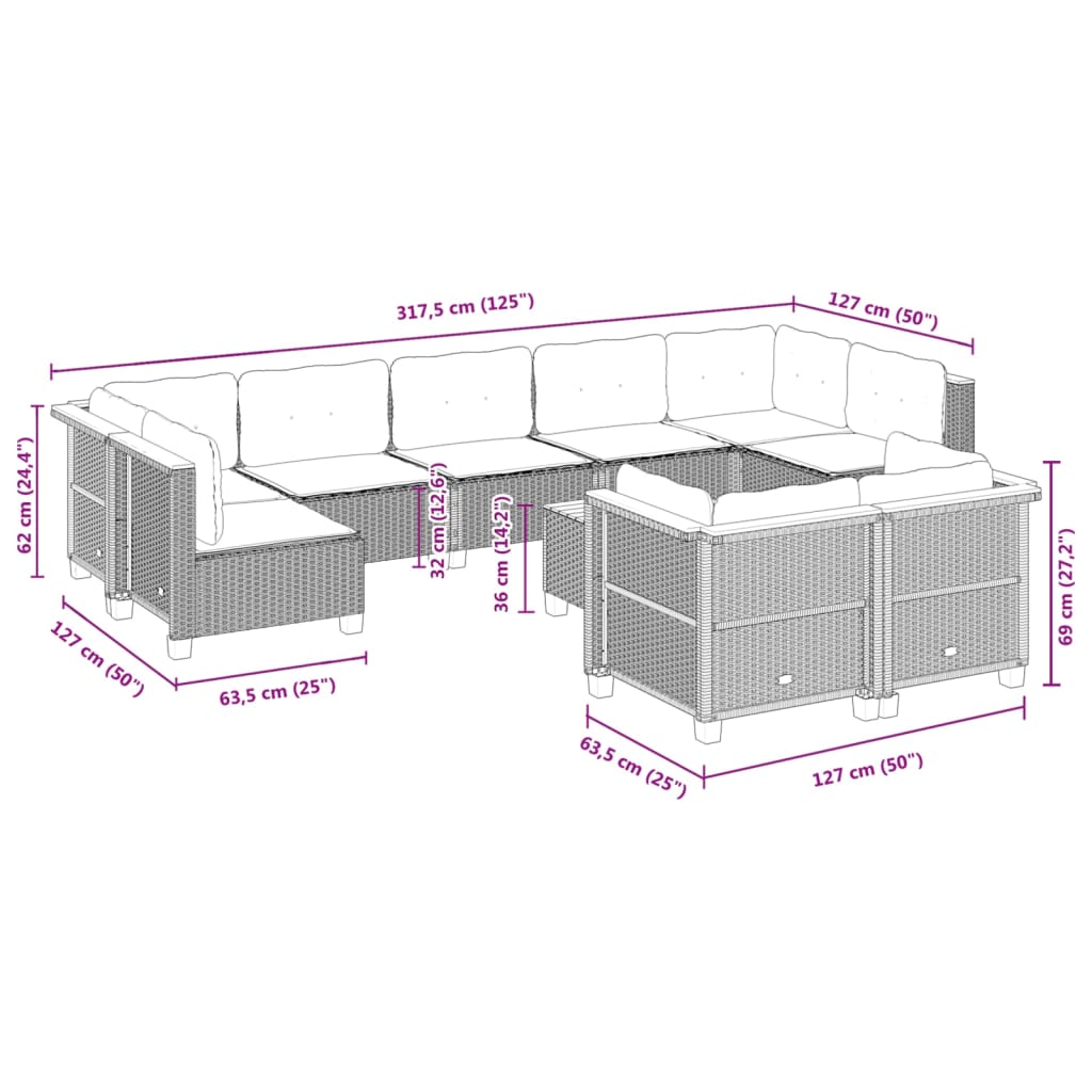 Set Mobilier De Grădină Cu Perne, 10 Piese, , Poliratan