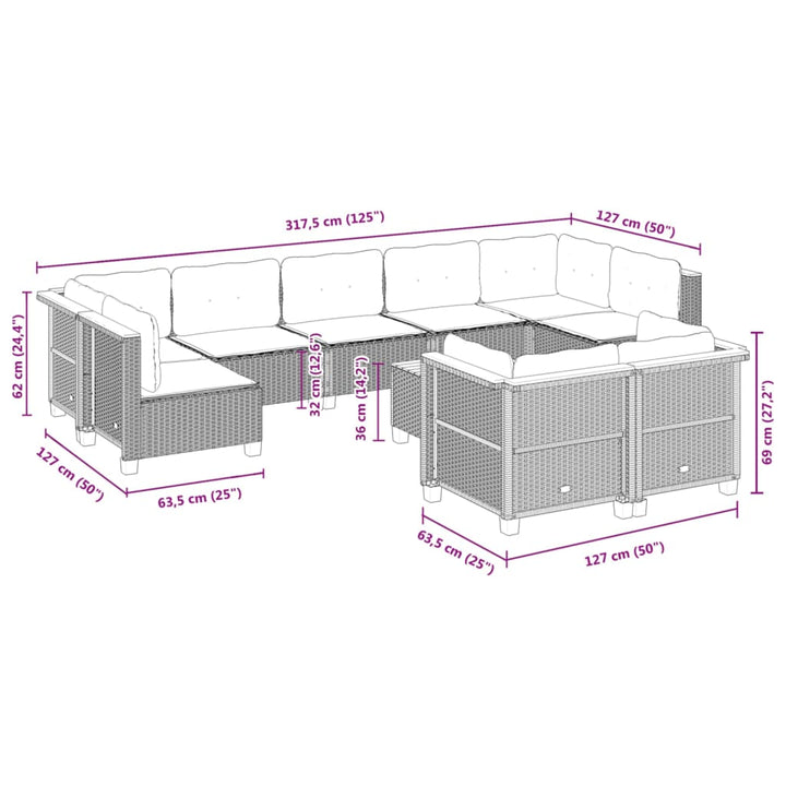 Set Mobilier De Grădină Cu Perne, 10 Piese, , Poliratan