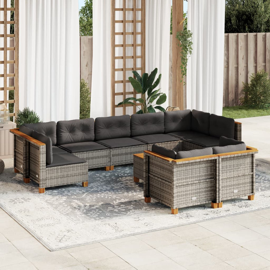 Set Mobilier De Grădină Cu Perne, 10 Piese, , Poliratan