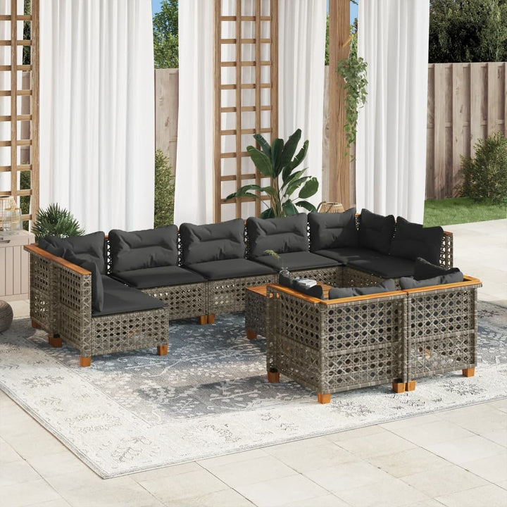 Set Mobilier De Grădină Cu Perne, 10 Piese, , Poliratan