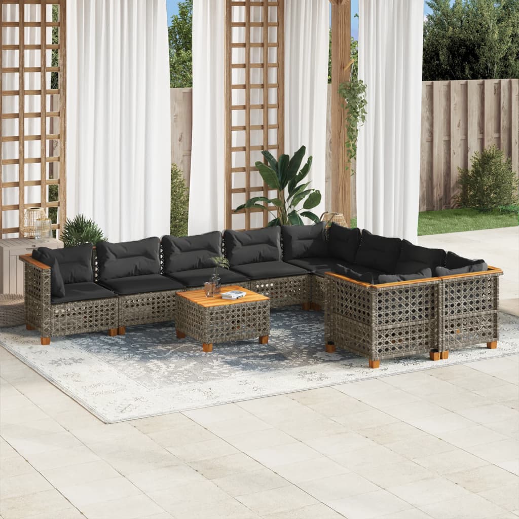 Set Canapele De Grădină Cu Perne, 10 Piese, , Poliratan