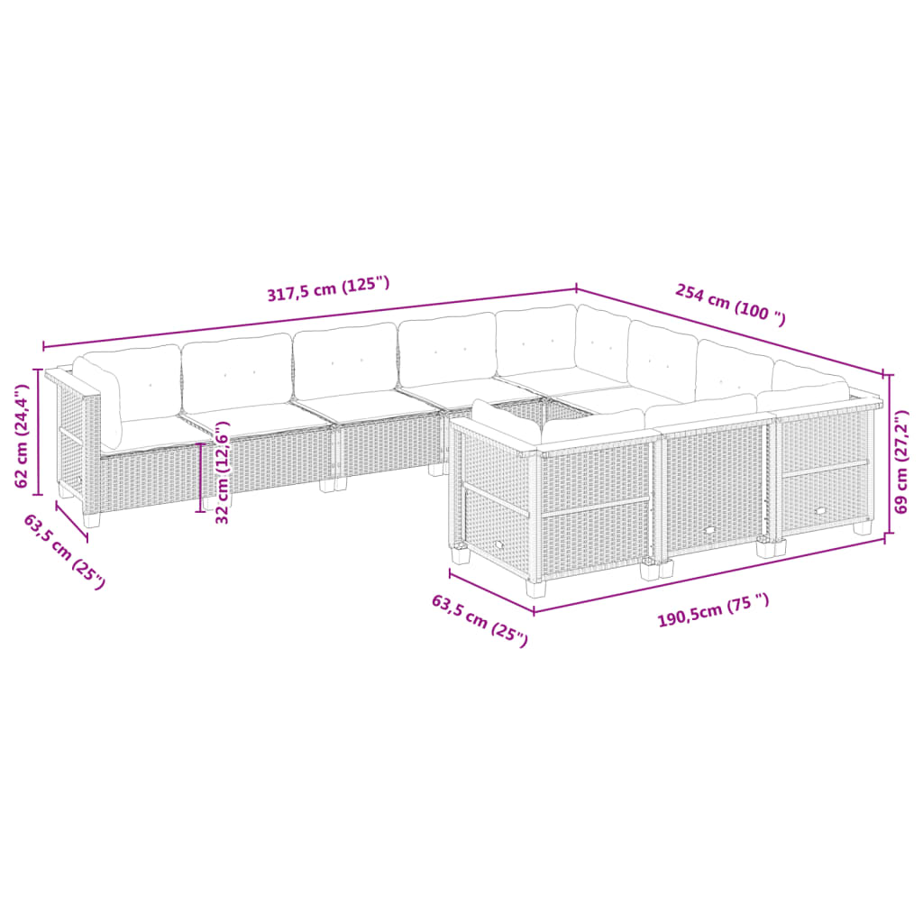 Set Mobilier De Grădină Cu Perne, 10 Piese, , Poliratan