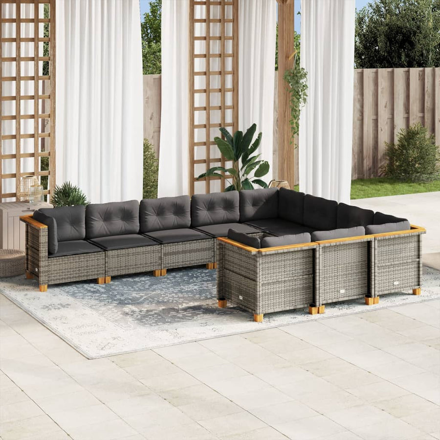 Set Mobilier De Grădină Cu Perne, 10 Piese, , Poliratan