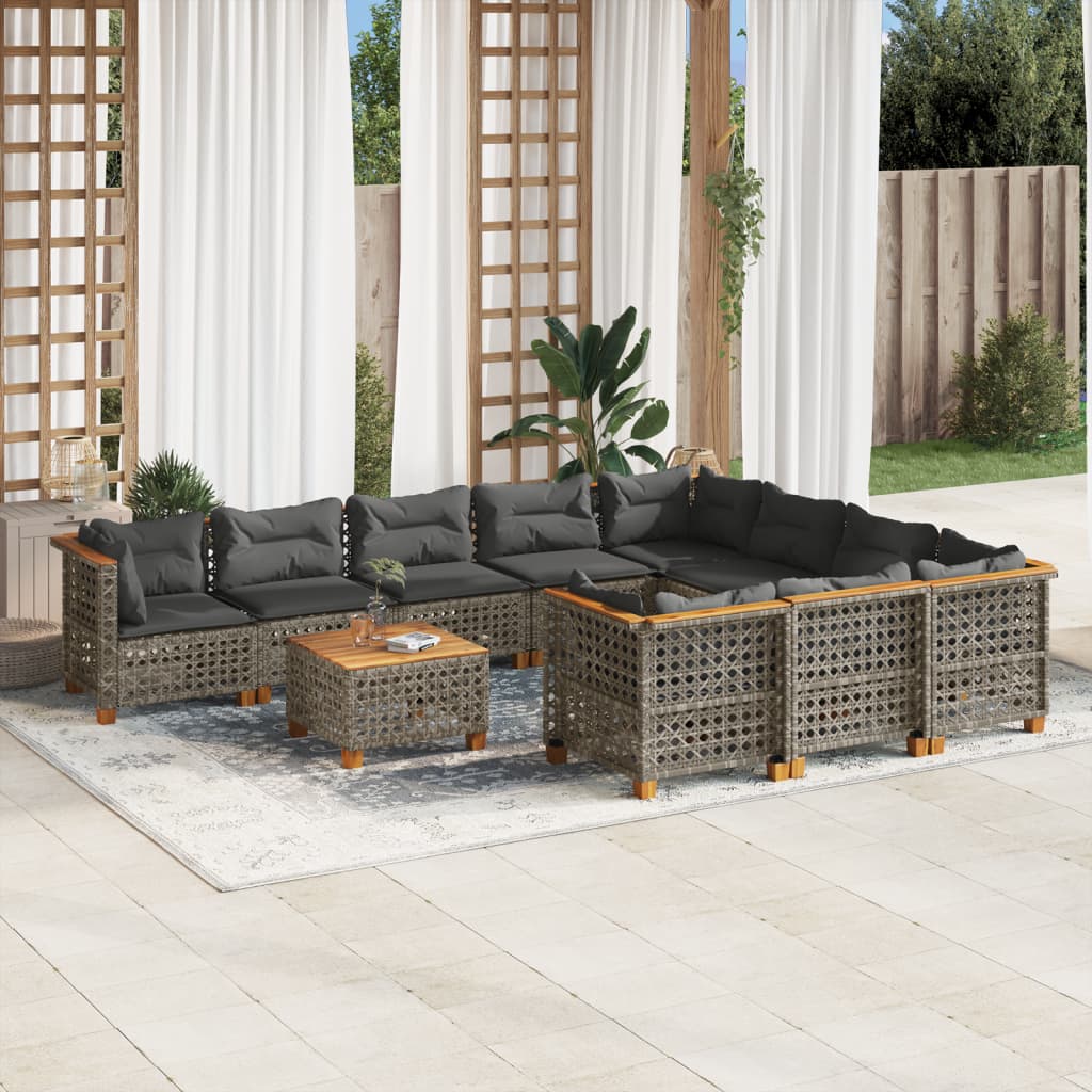 Set Mobilier De Grădină Cu Perne, 10 Piese, , Poliratan