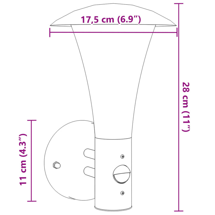 Vixl Lampă De Perete Exterior Cu Senzor, , Oțel Inoxibil Argintiu