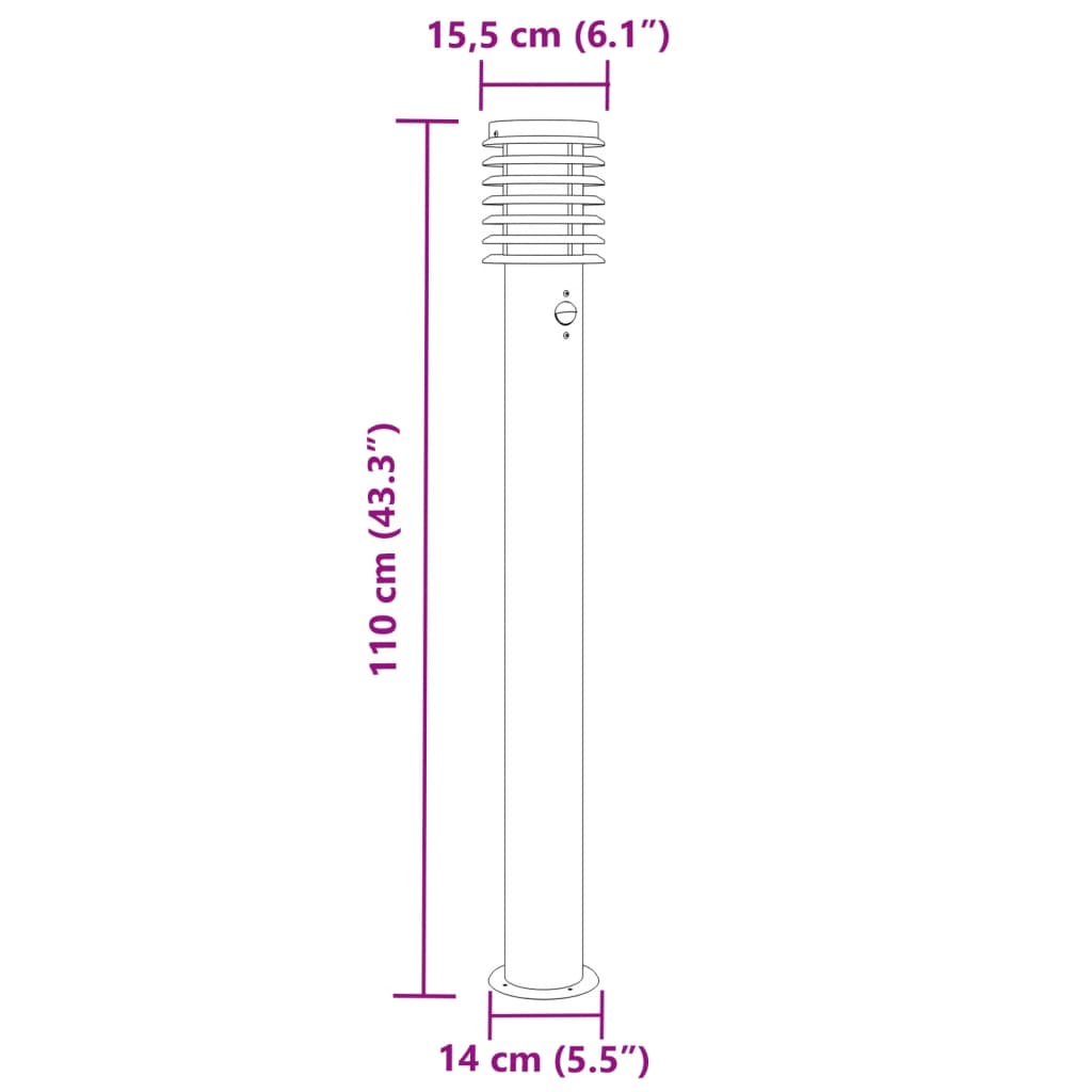 Lămpi Exterioare De Podea Senzori 3 Buc. 110 Cm Oțel Inox Negru