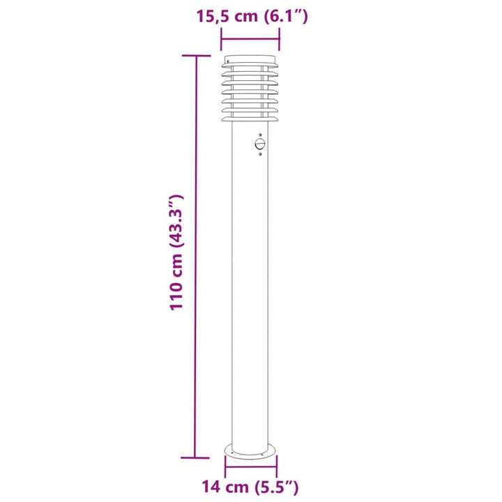 Lămpi Exterioare De Podea Senzori 3 Buc. 110 Cm Oțel Inox Negru