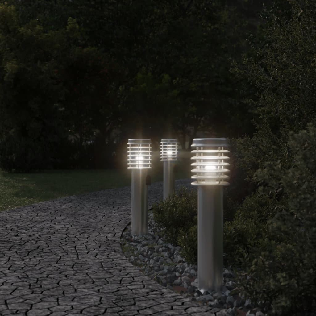 Lămpi De Podea De Exterior 3 Buc 60 Cm Oțel Inoxidabil Argintiu