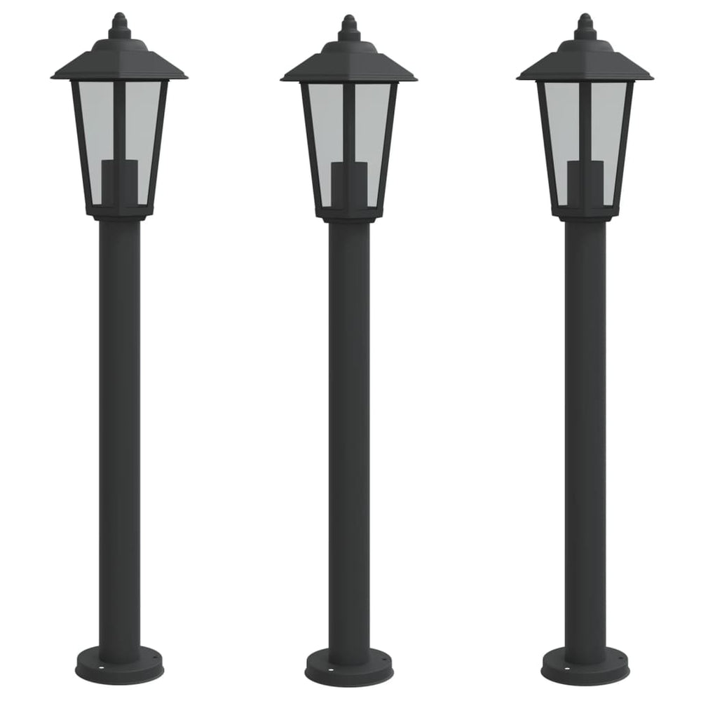 Lămpi De Podea De Exterior 3 Buc. Oțel Inoxidabil Negru