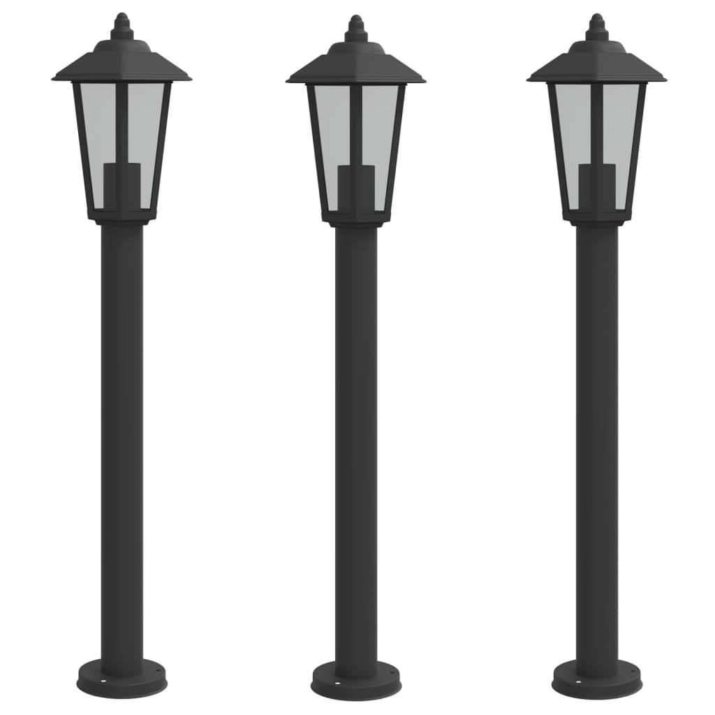 Lămpi De Podea De Exterior 3 Buc. Oțel Inoxidabil Negru